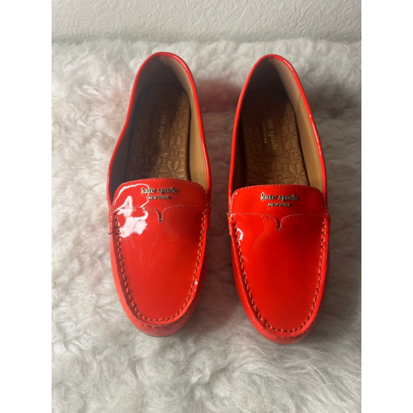 kate spade Shoes - Kate Spade Cow Leather Slip on Loafer Shoes Women Size 9B Blood Orange